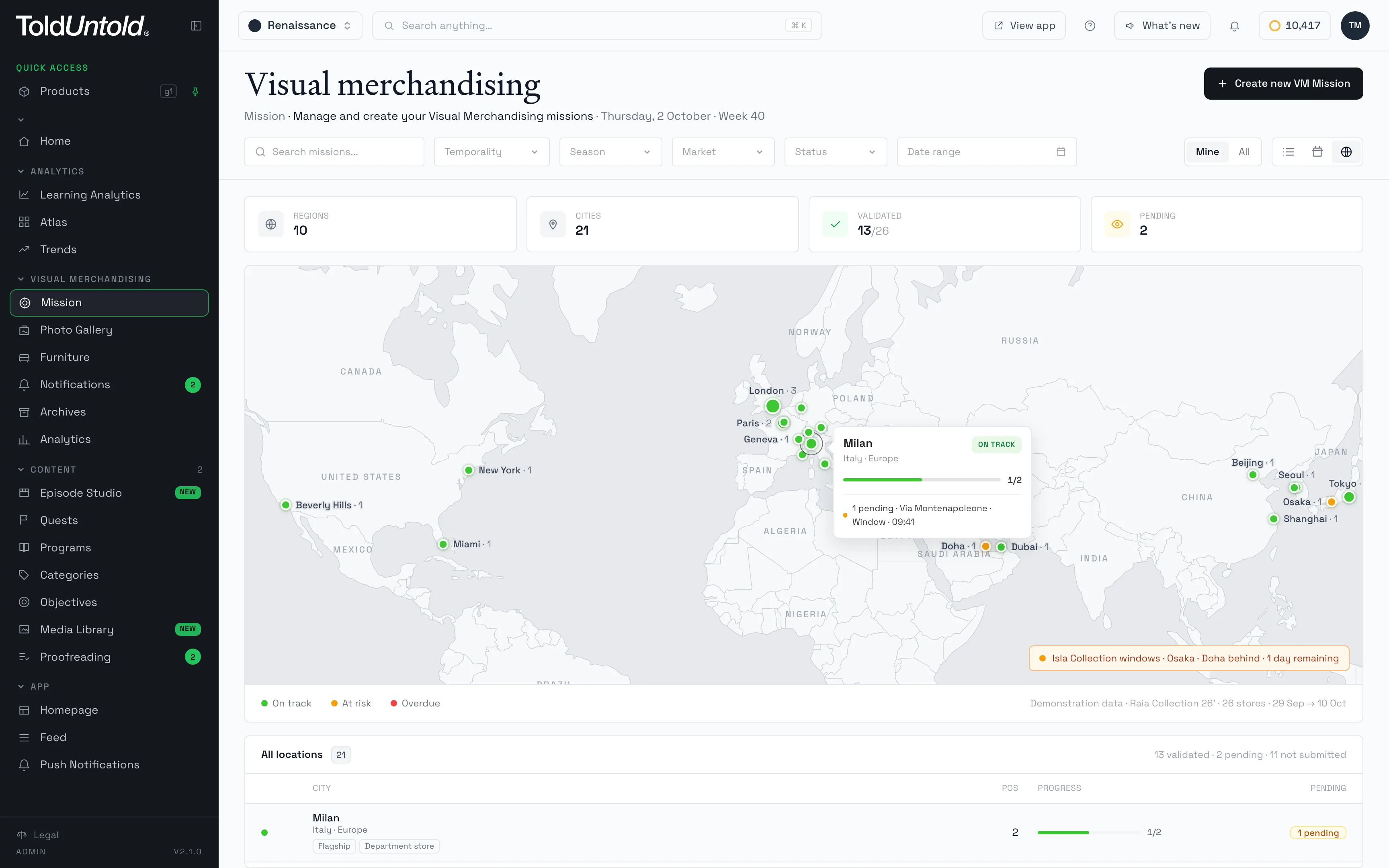 The mission board in map view